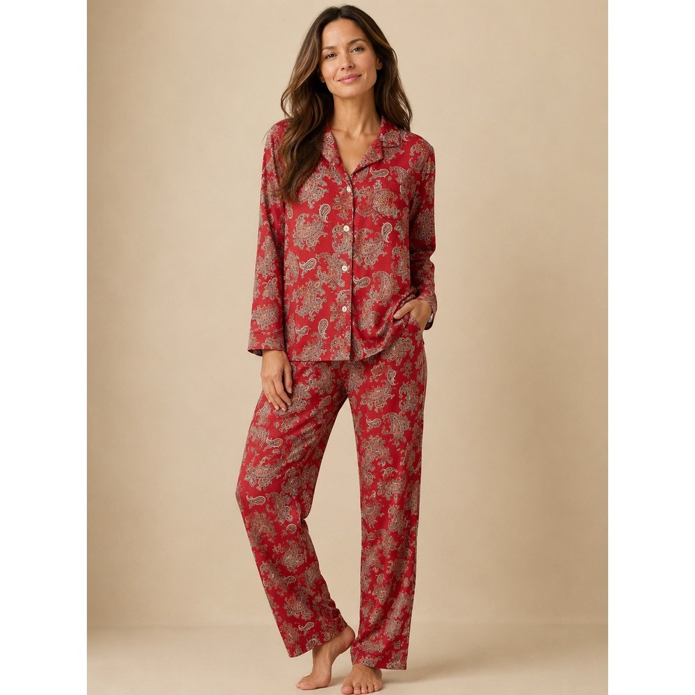 Lauren Ralph Lauren Pajama Sleep Set Cotton Red Paisley Sz S